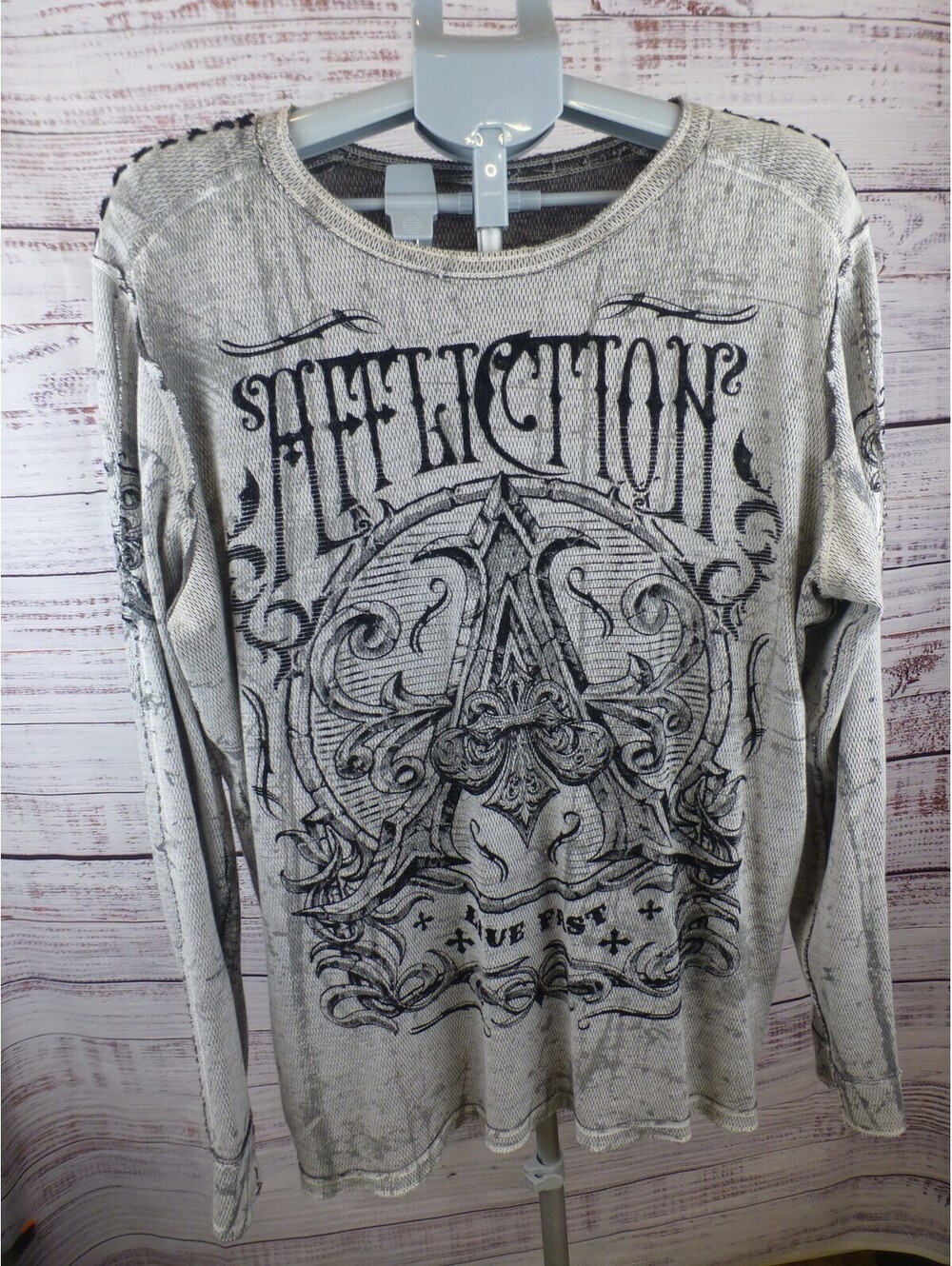 Affliction Men's Live Fast Long Sleeve Thermal T-Shirt Distressed Graphic J5A